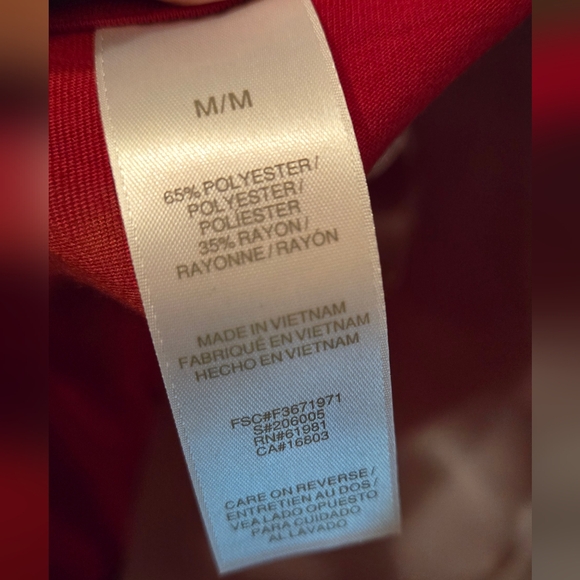 Avon Red Rusched Drape Blouse with Gold Accents SzL NWOT - Picture 7 of 9